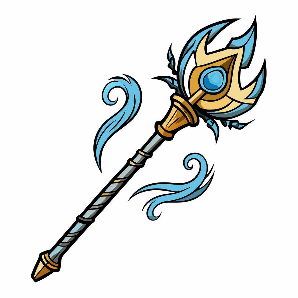 Enchanted Magical Staff with Blue and Gold Ornate Design Illustration vector