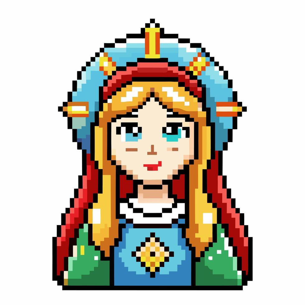 Pixel Art of a Saint with Halo and Crown in Retro Style Digital Artwork vector