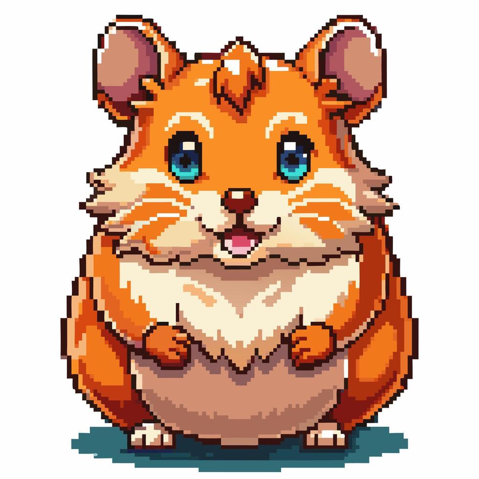 Cute Pixel Art Hamster with Blue Eyes and Cheerful Expression vector