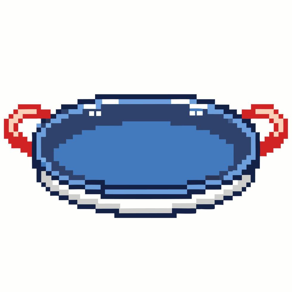 Pixel Art Empty Paella Pan with Red Handles in Retro Style vector