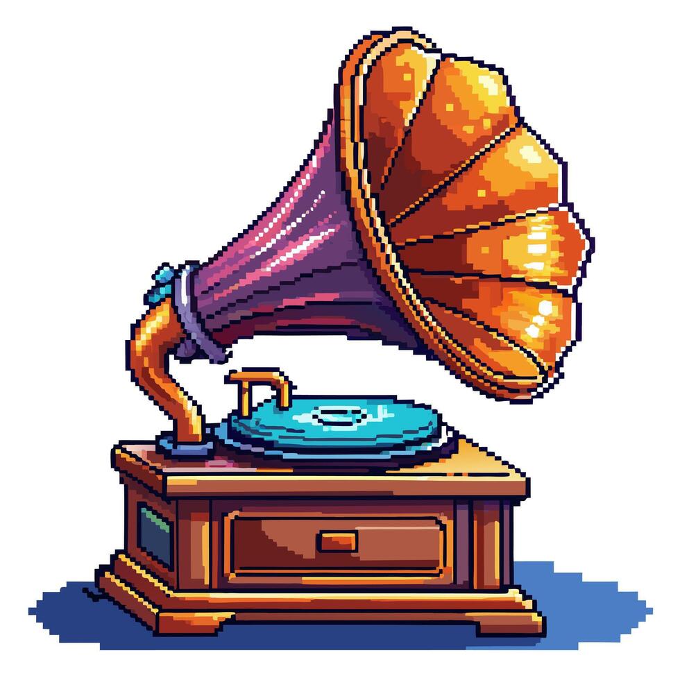 Retro Pixel Art Gramophone Illustration Nostalgic Music Design vector