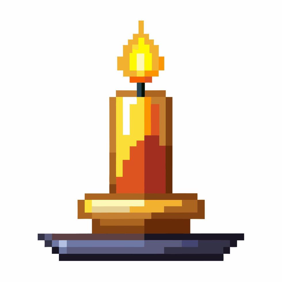 Pixel Art Candle on Plate Retro Digital Illustration for Games and Design vector