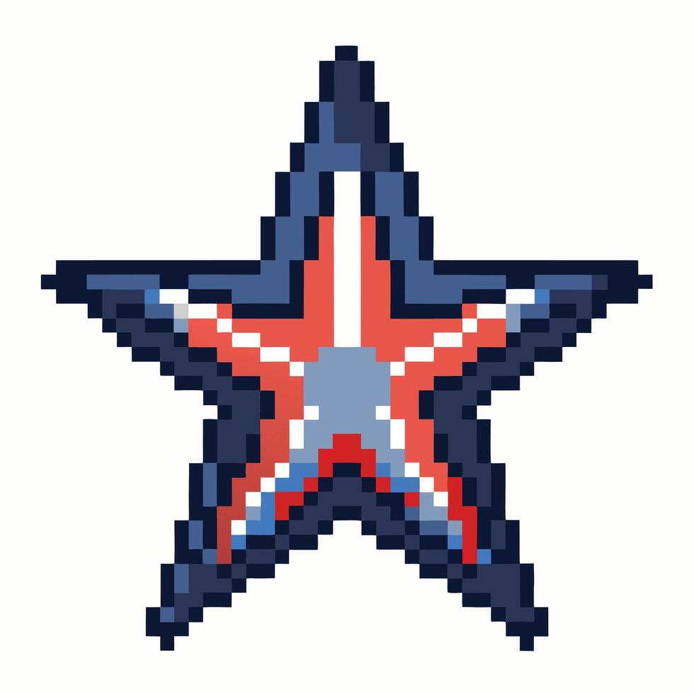 Retro Pixel Art Star with Red, White, and Blue Design Vintage 8 Bit Style Illustration vector