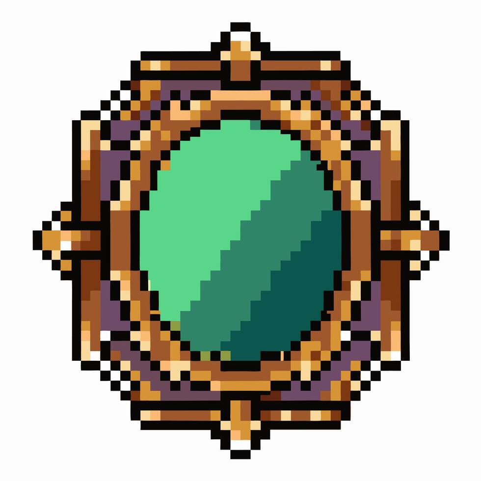 Pixel Art Retro Style Round Magic Mirror with Ornate Frame vector
