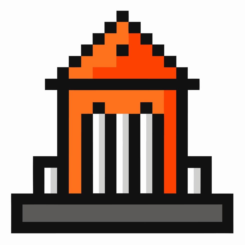 Pixel Art Orange Building with Columns and Stairs in Retro Style vector