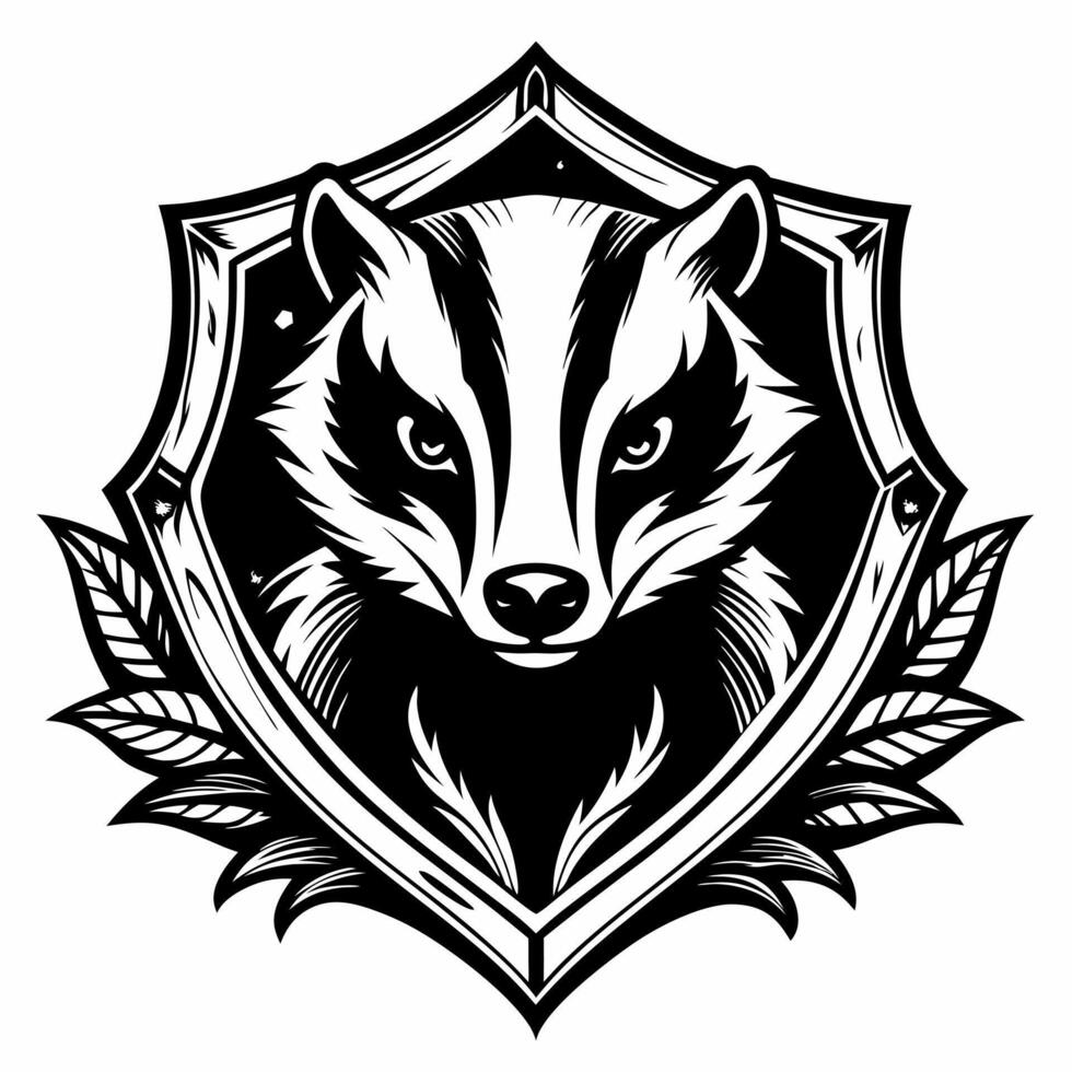 Bold Badger Emblem Black and White Shield with Wildlife Motif vector