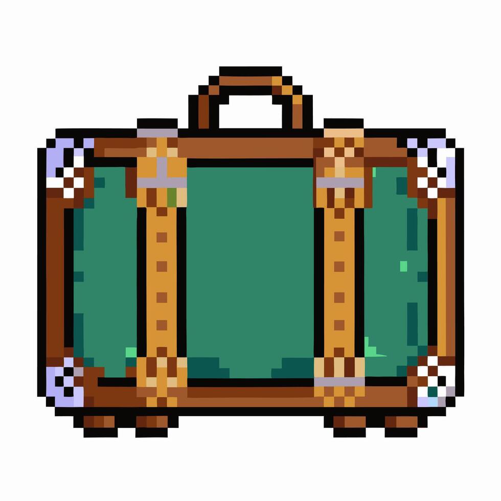 Retro Pixel Art Suitcase Illustration for Travel and Gaming Themes vector