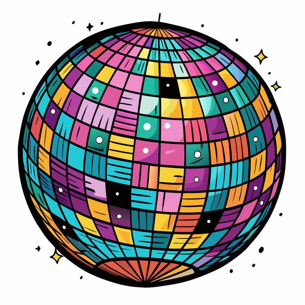 Colorful Retro Mosaic Disco Ball Illustration Reflecting 70s Vintage Vibe vector