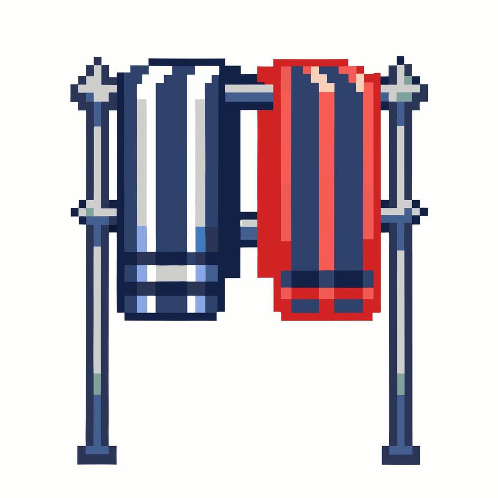 Pixel Art Dumbbells on Rack in Minimalist Style for Fitness Illustrations vector