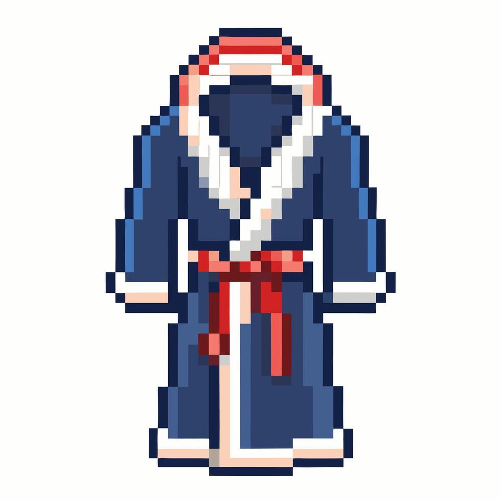 Retro Pixel Art Bathrobe with Red Belt Nostalgic 8 bit Winter Robe vector