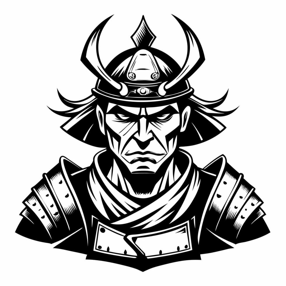 Samurai Warrior Illustration in Black and White Design vector