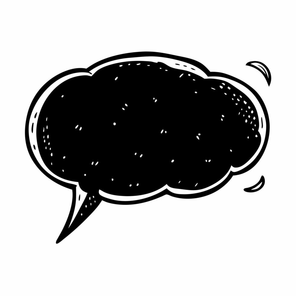 Black Speech Bubble Icon in Hand Drawn Style on White Background vector