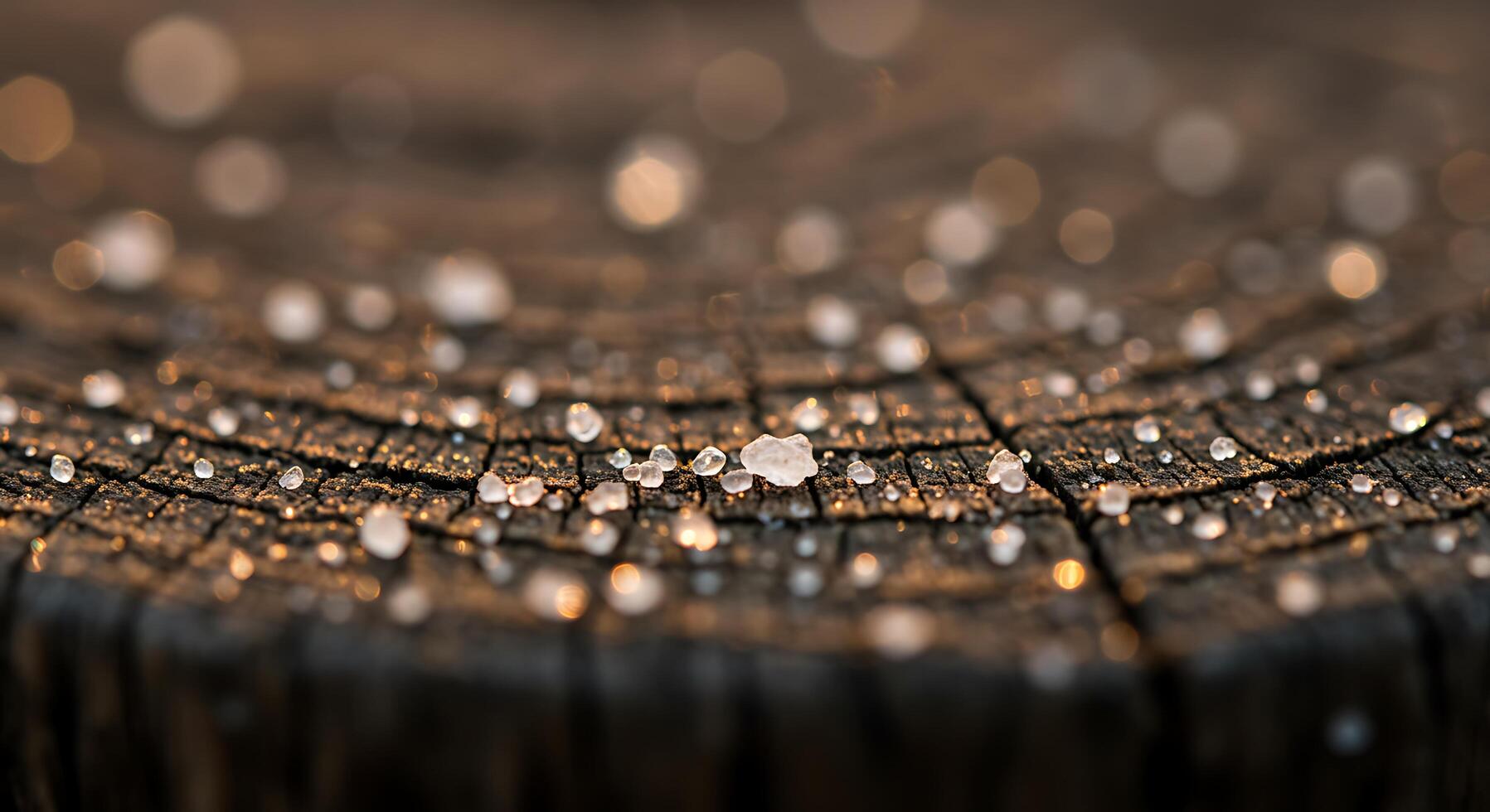 Frozen dew on weathered wood surface with a blurry background - Generated using AI photo