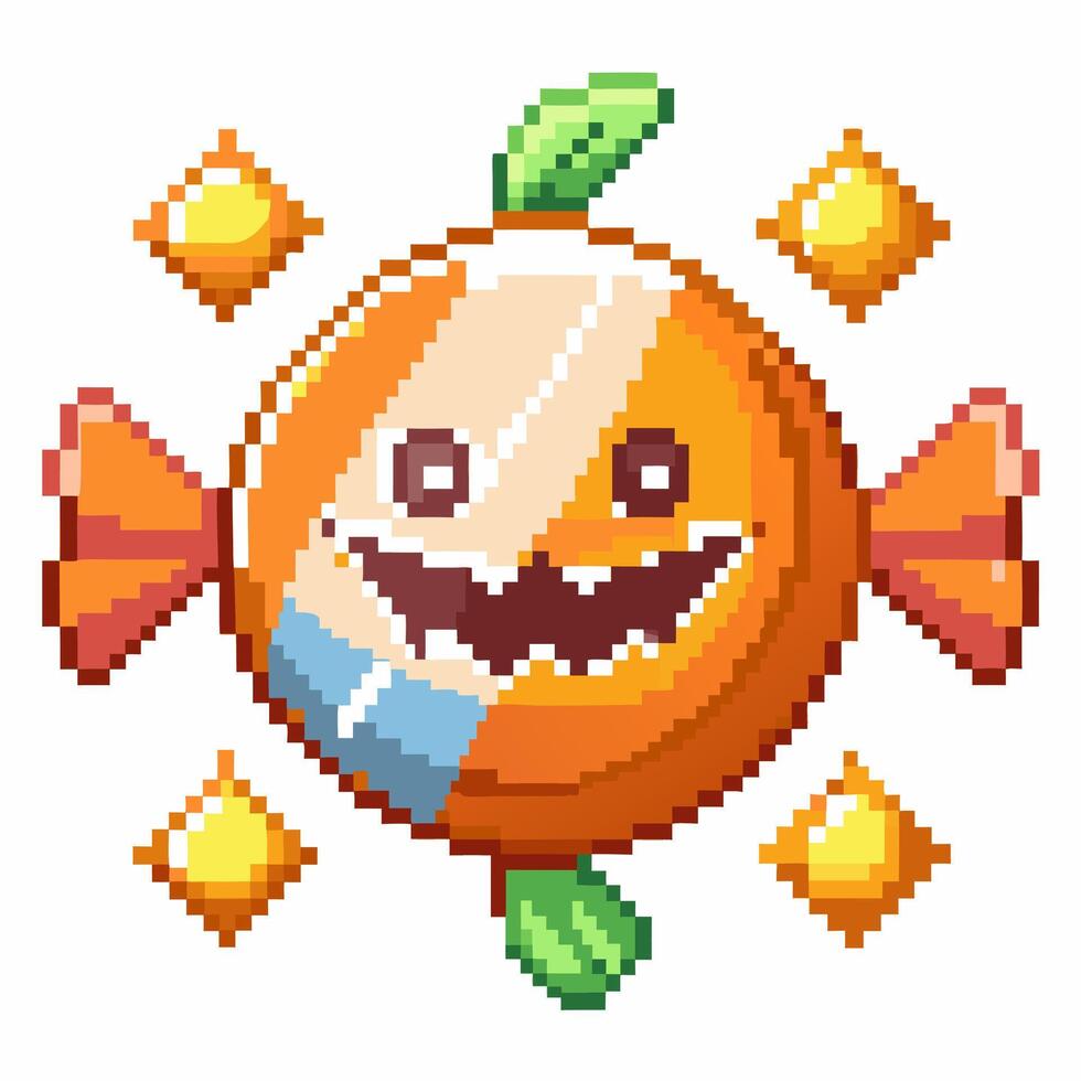 Pixel Art Candy with Halloween Theme Retro Game Style Character Design vector