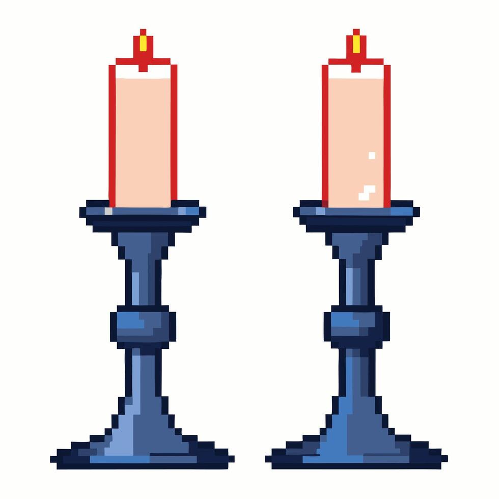 Pixel Art Candles on Holders with Melting Wax Retro Style Illustration vector