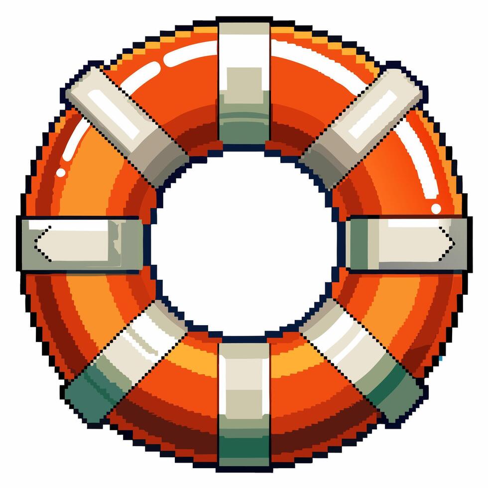 Retro Pixel Art Life Preserver Ring Icon for Nautical and Safety Themes vector