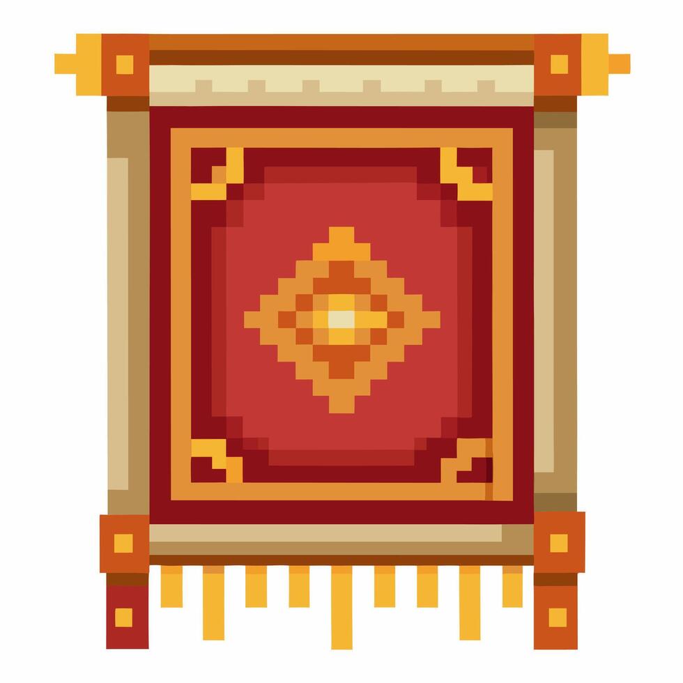 Pixel Art Tapestry with Geometric Design and Fringe vector