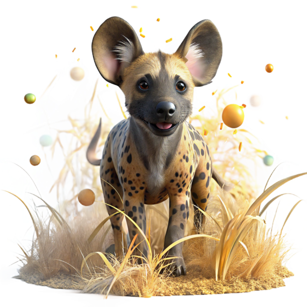 stunning creative African Wild Dog Pup in Dry Grassland Transparent Background original png