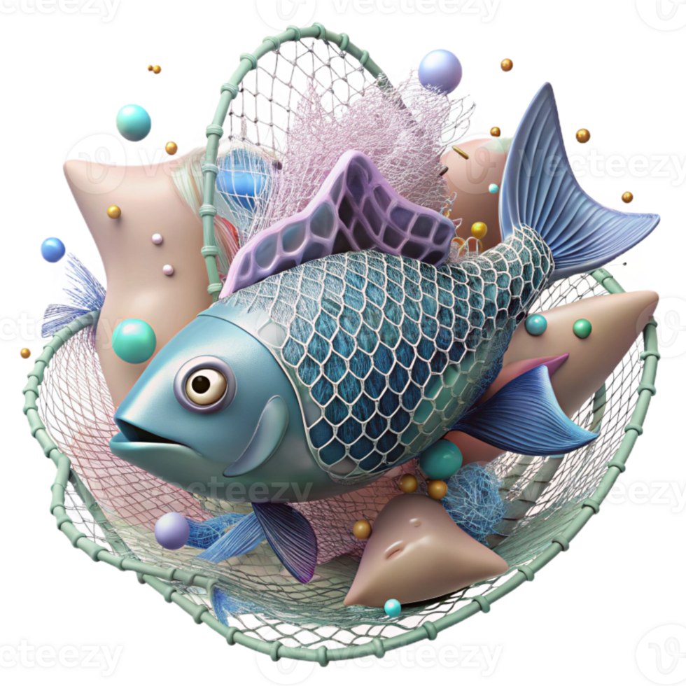 extraordinary traditional Fish Caught in Ghost Net Isolated Transparent Background Underwater Scene high resolution png
