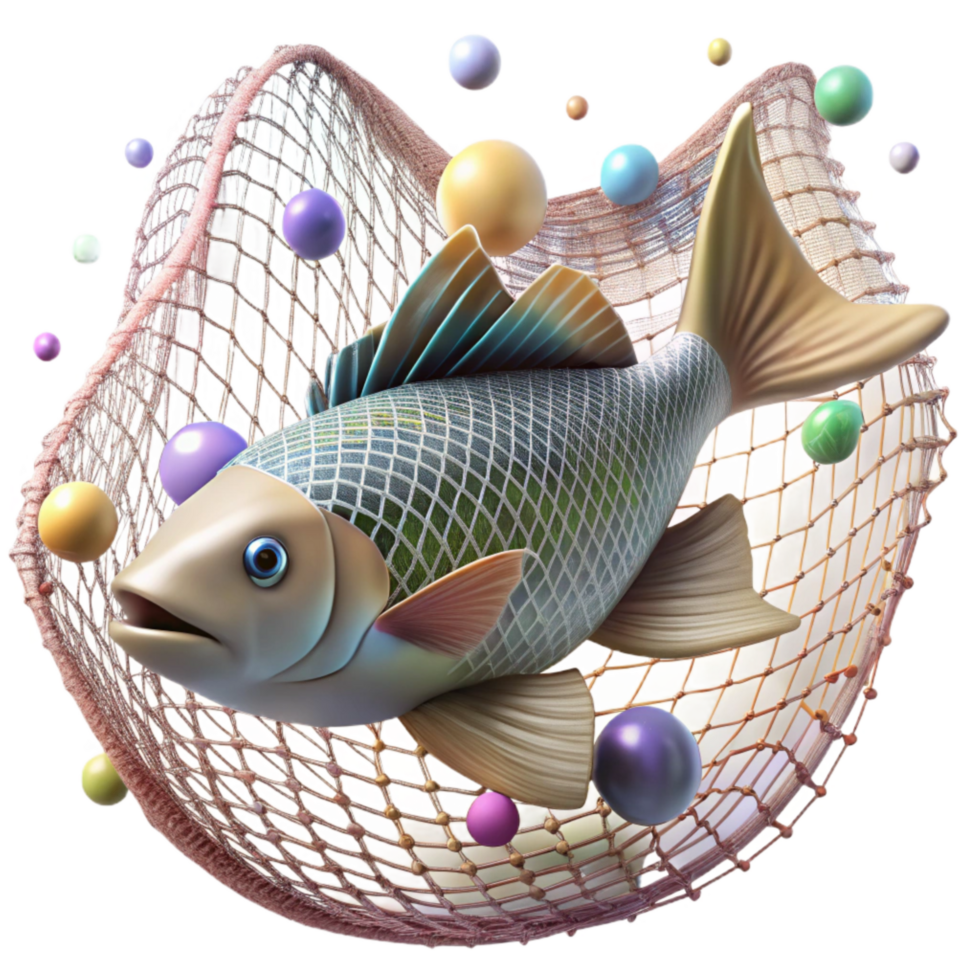 wonderful rustic Fish Caught in Ghost Net Isolated Transparent Background Underwater Scene detailed png