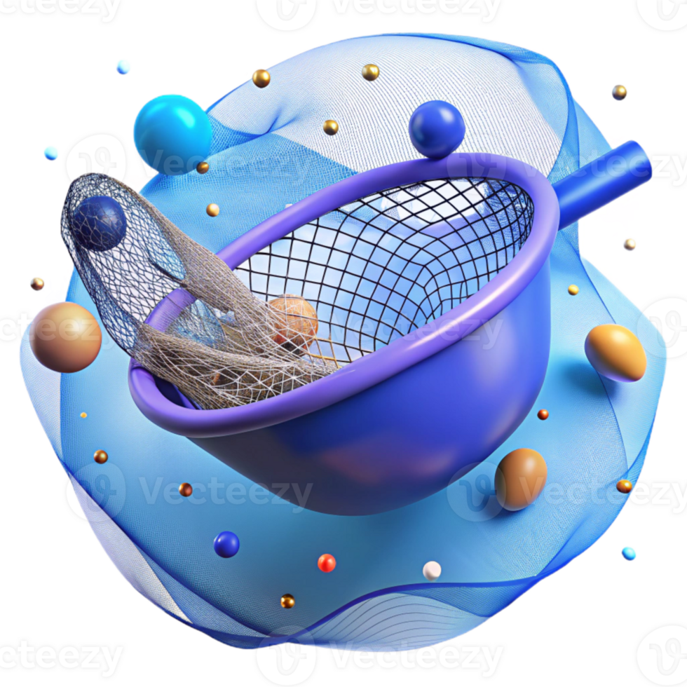 stunning artistic Empty Fishing Net Floating Isolated Blue Background high resolution png
