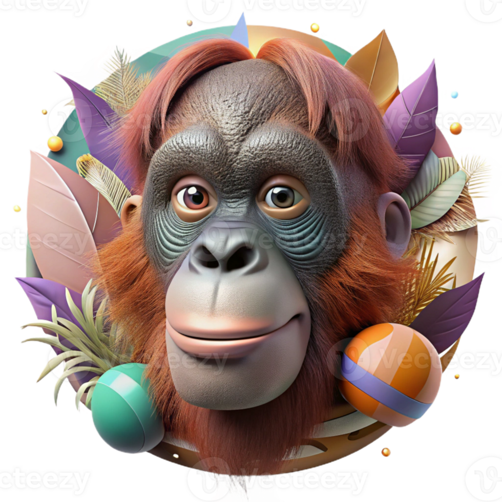 elegant abstract Close Up of Orangutan Face Cutout high quality png