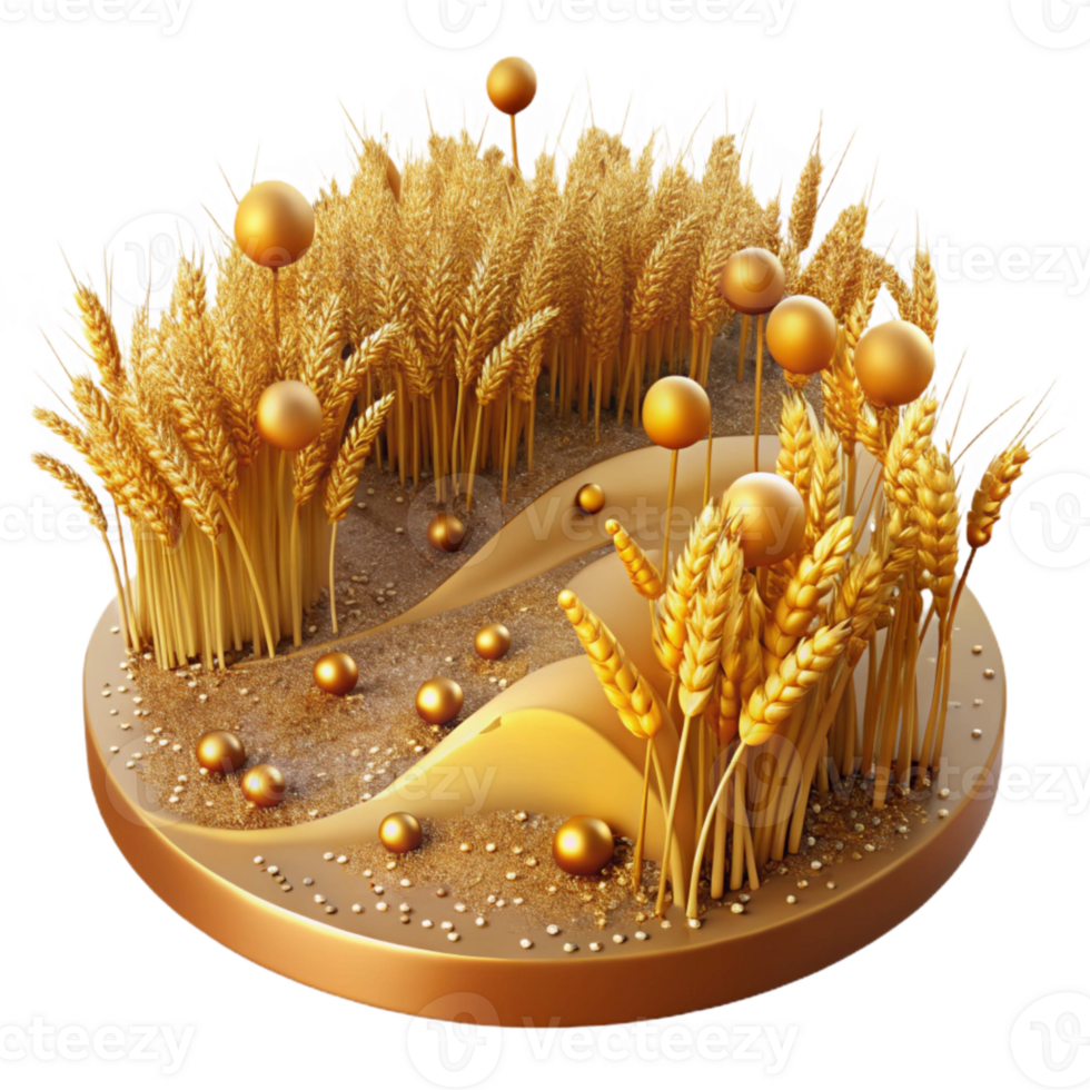 elegant vintage Field of Crops Panoramic View with Golden Color Isolated authentic png