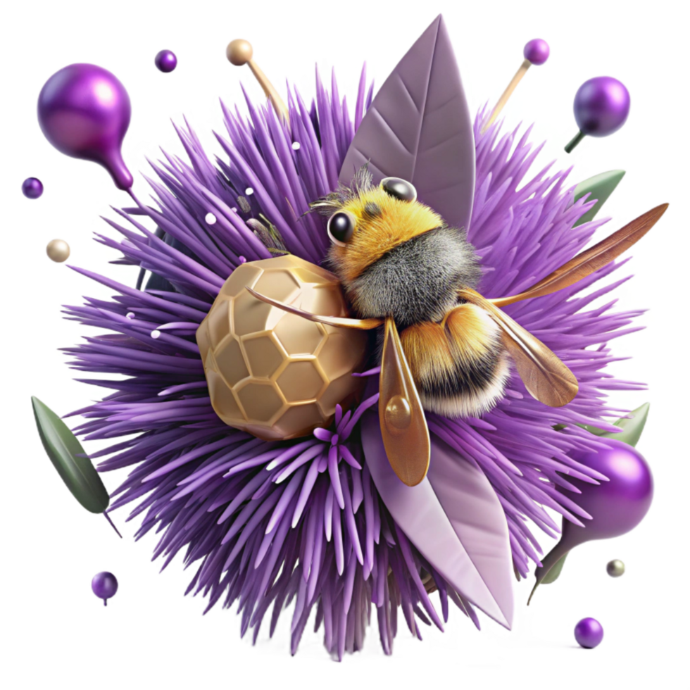 extraordinary creative Bee on Thistle Purple Flower Cutout premium png