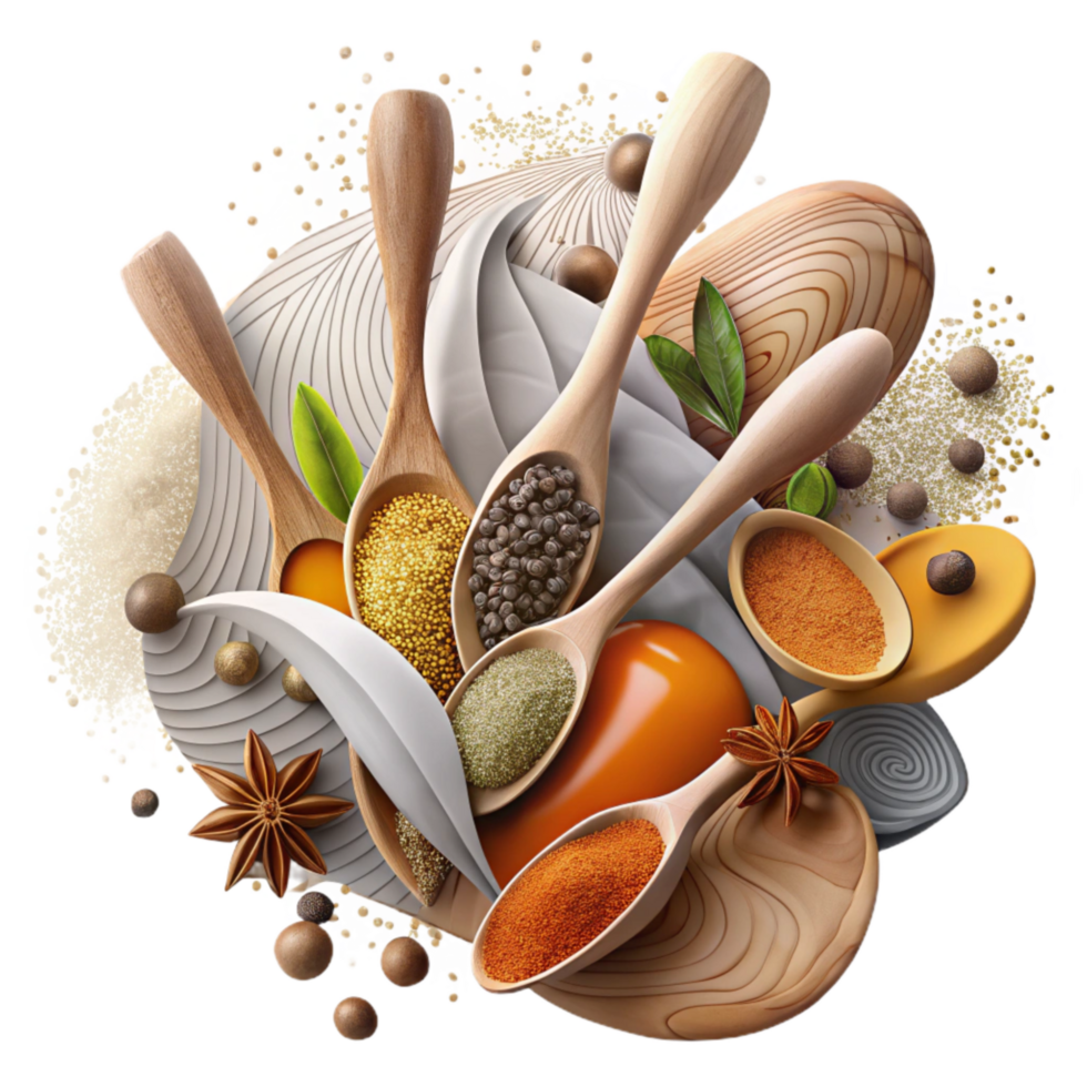 impressive minimalist Assortment of Spices in Spoons Transparent Background authentic png