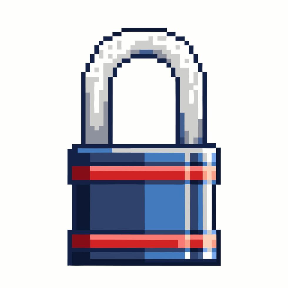 Retro Pixel Art Padlock Icon in Blue and Red vector