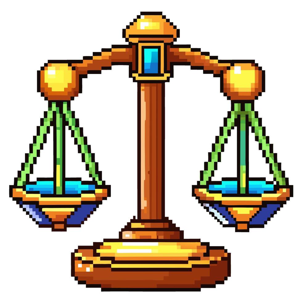 Retro Pixel Art Justice Scales Illustration for Legal and Balance Themes vector