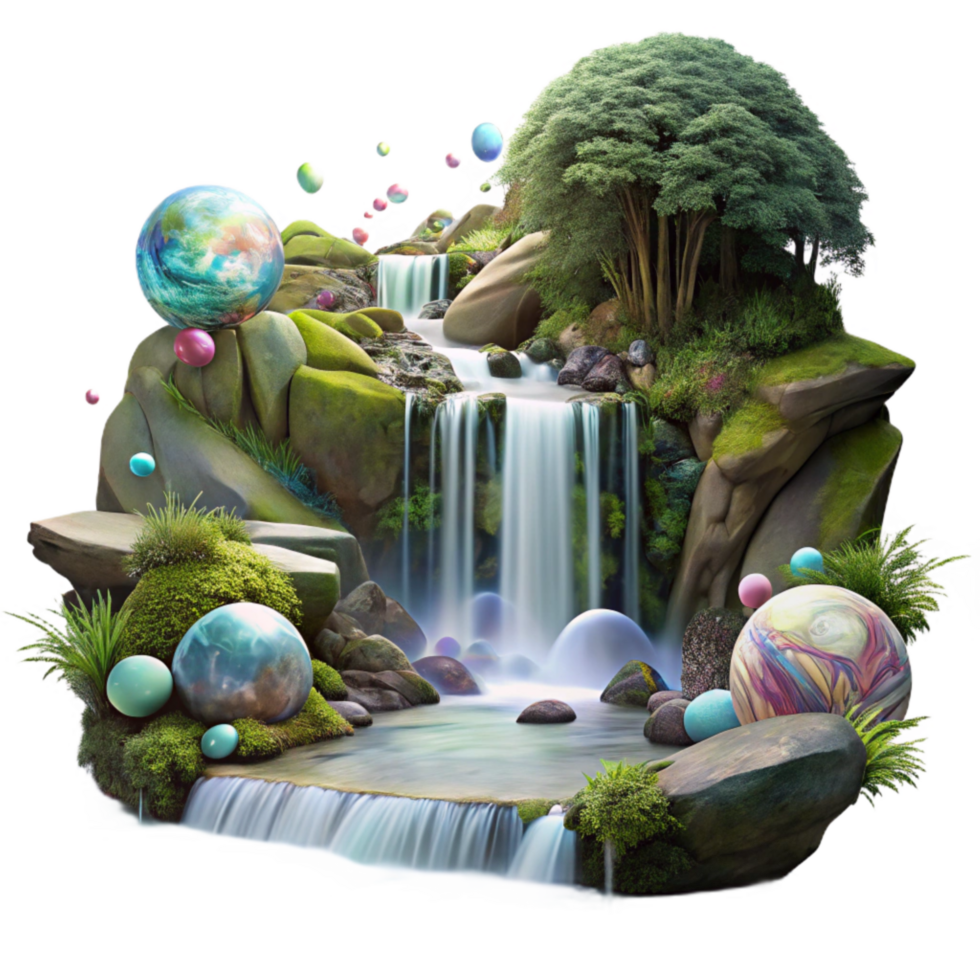 elegant classic Forest Stream Waterfall Long Exposure Transparent Background authentic png