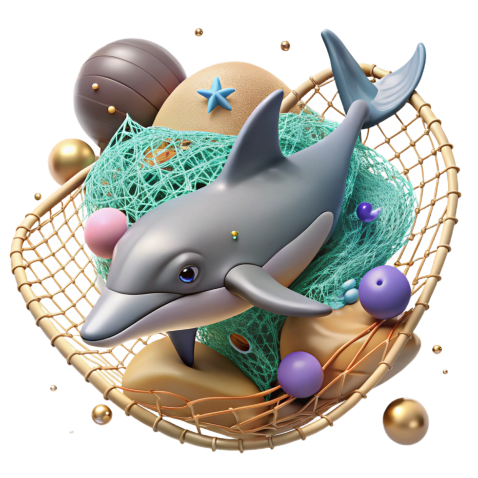 elegant rustic Dolphin Caught in Net Cutout Underwater View detailed png