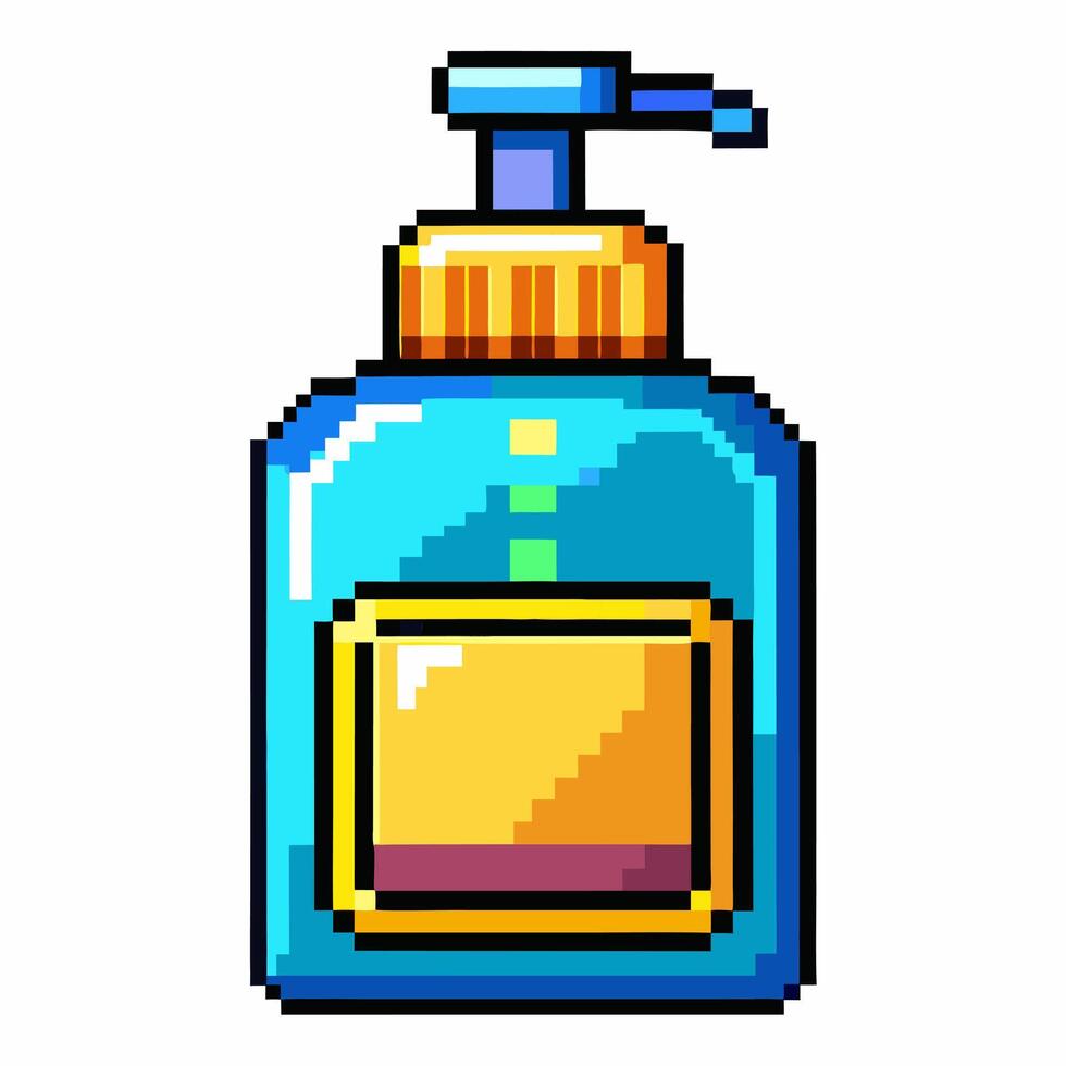 Pixel Art Soap Dispenser Bottle with Pump for Hygiene and Cleanliness vector