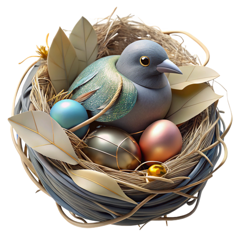 wonderful artistic Bird in Nest Made From Recycled Materials Transparent Background high quality png