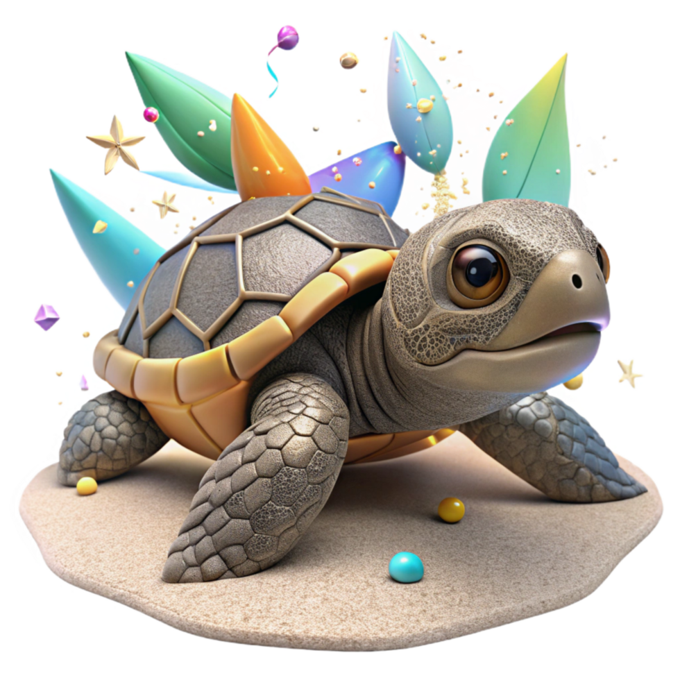 vibrant artistic Disoriented Turtle Hatchling Crawling Towards City Lights detailed png