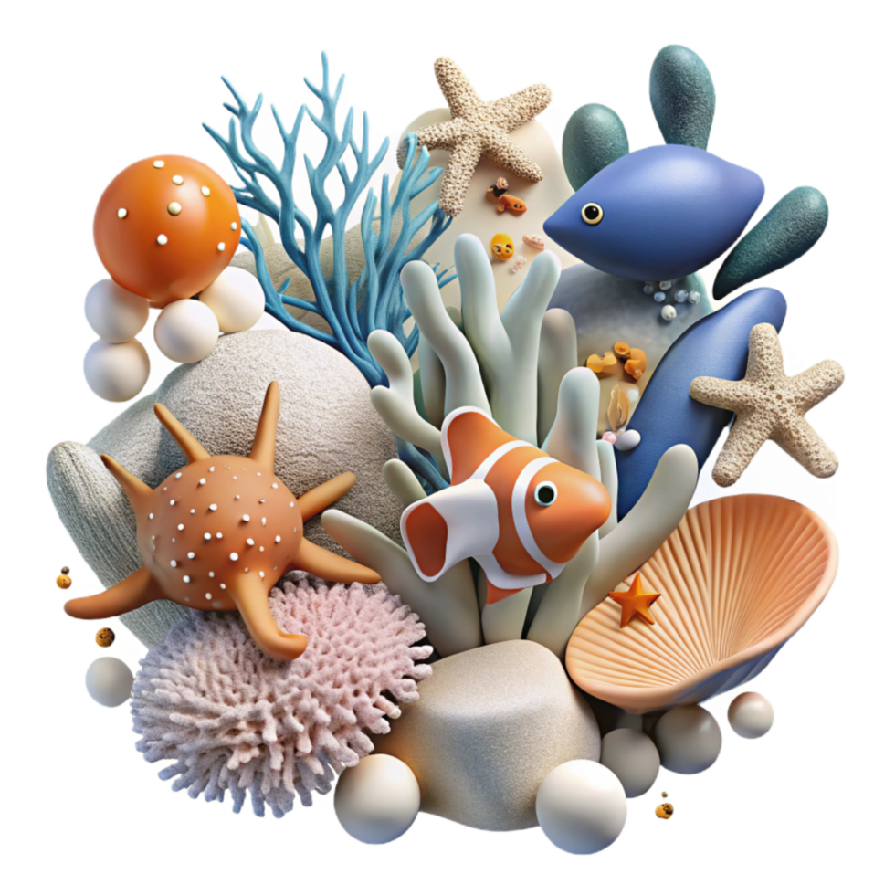 extraordinary classic Diverse Marine Life Cutout Isolated on White authentic png