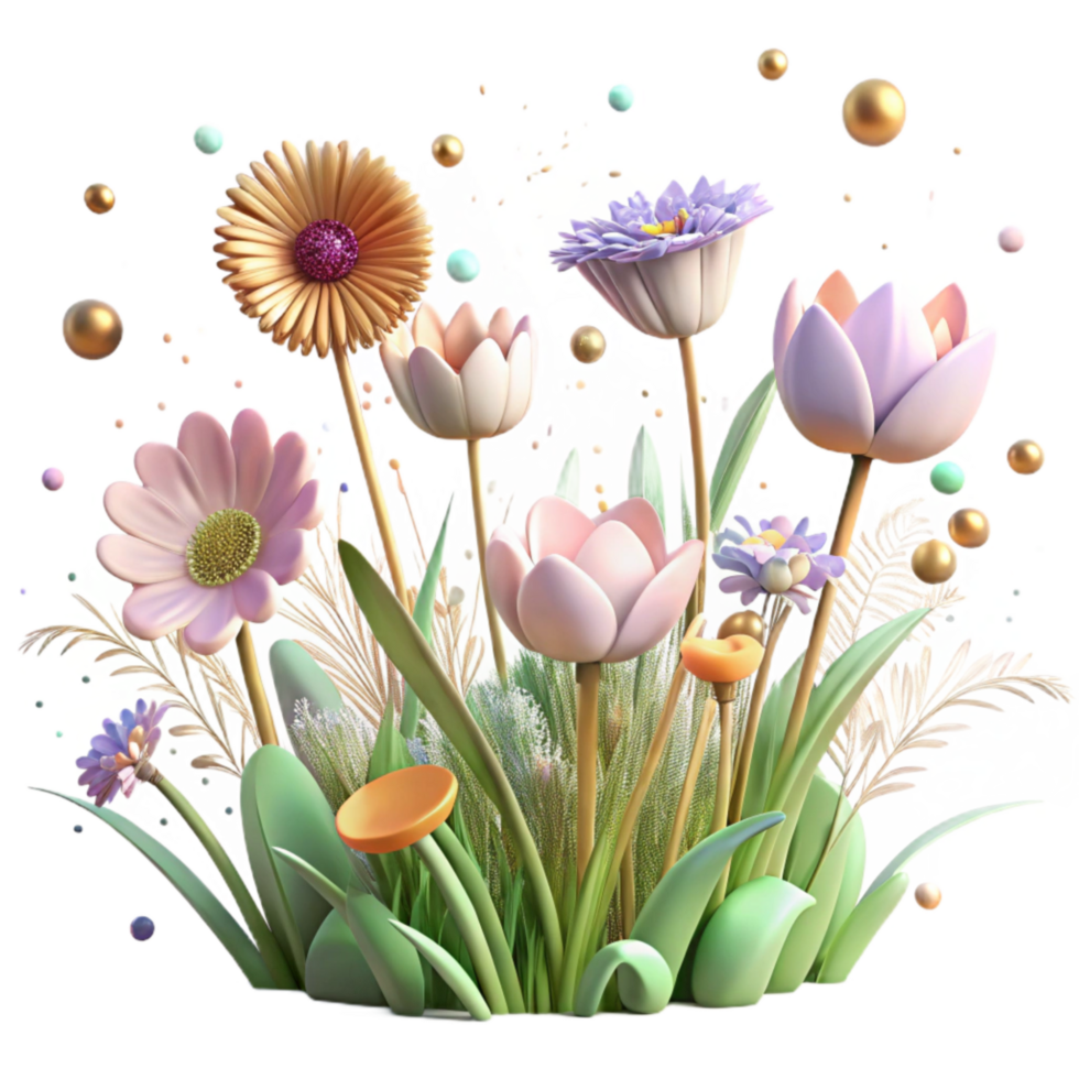 serene minimalist Dawn Meadow Wildflowers Transparent Background authentic png