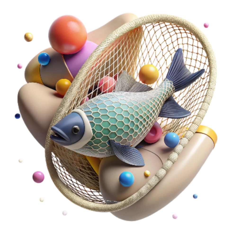 dramatic contemporary Fishing Net and Dead Fish Isolated on White detailed png