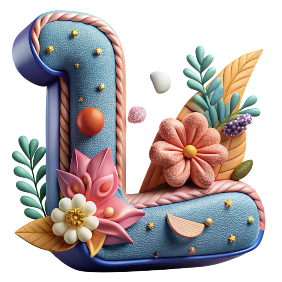 serene traditional Embroidered Letter L Cutout Floral Design exclusive png