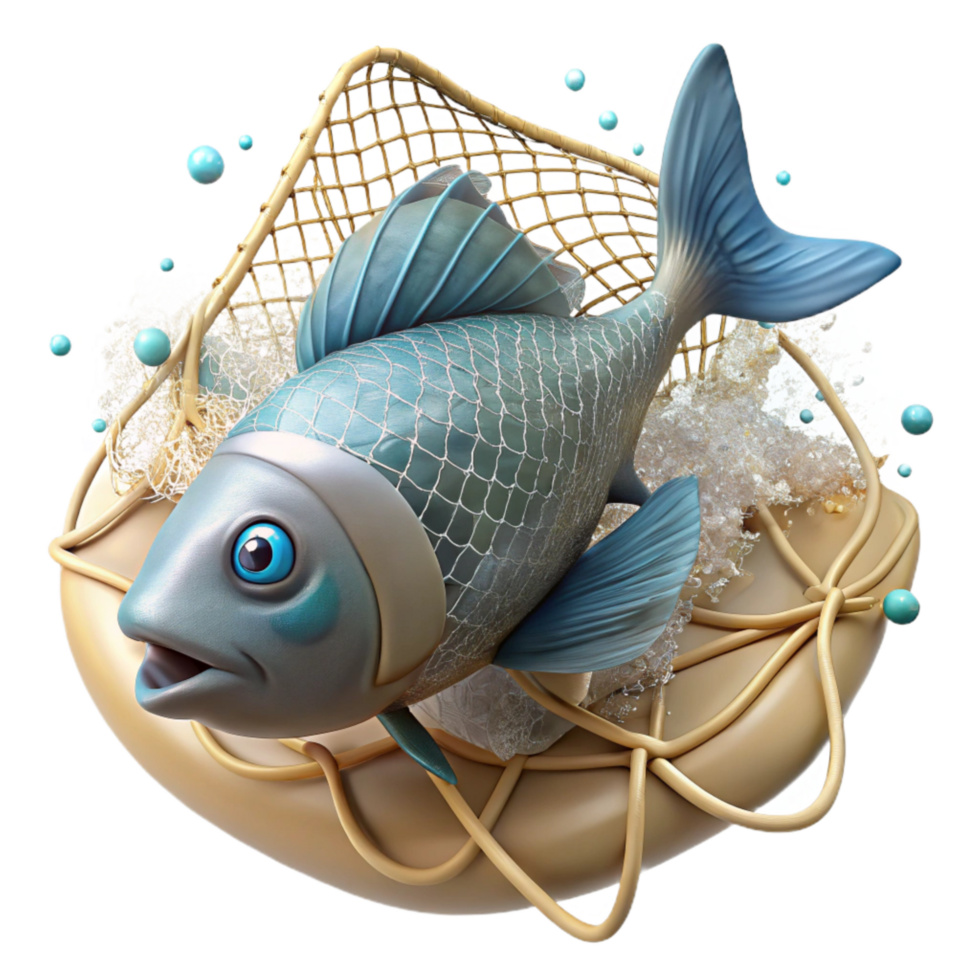 impressive traditional Fish Caught in Ghost Net Isolated Transparent Background Underwater Scene premium png
