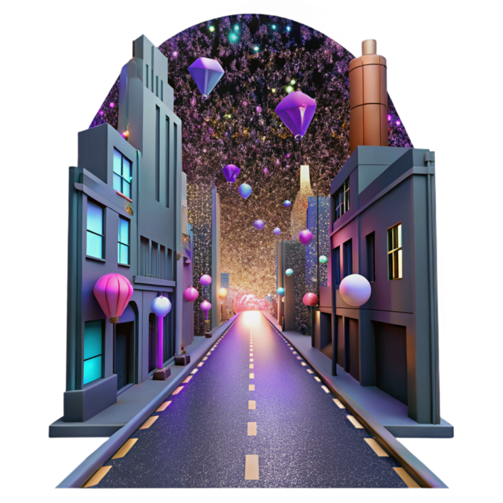 beautiful traditional Dark City Street Cutout with Bright Lights png