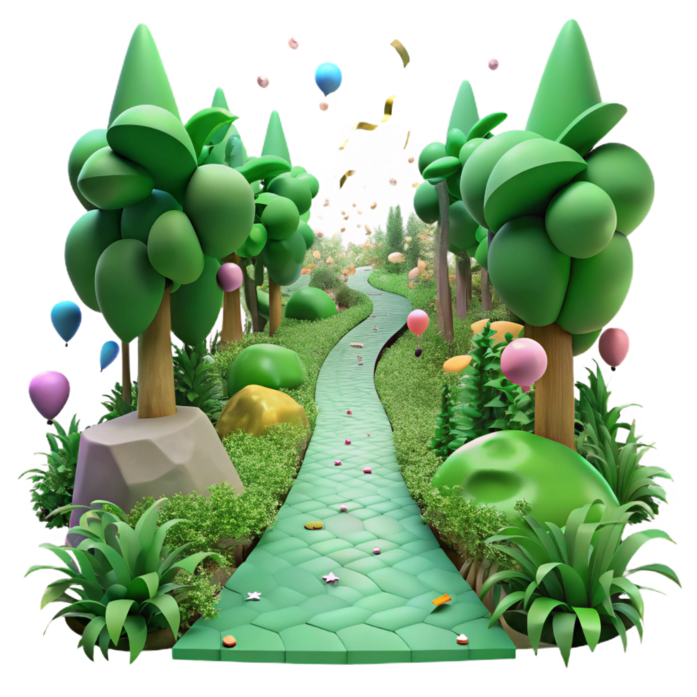 beautiful contemporary Forest Path Lush Green Perspective View Transparent Background professional png