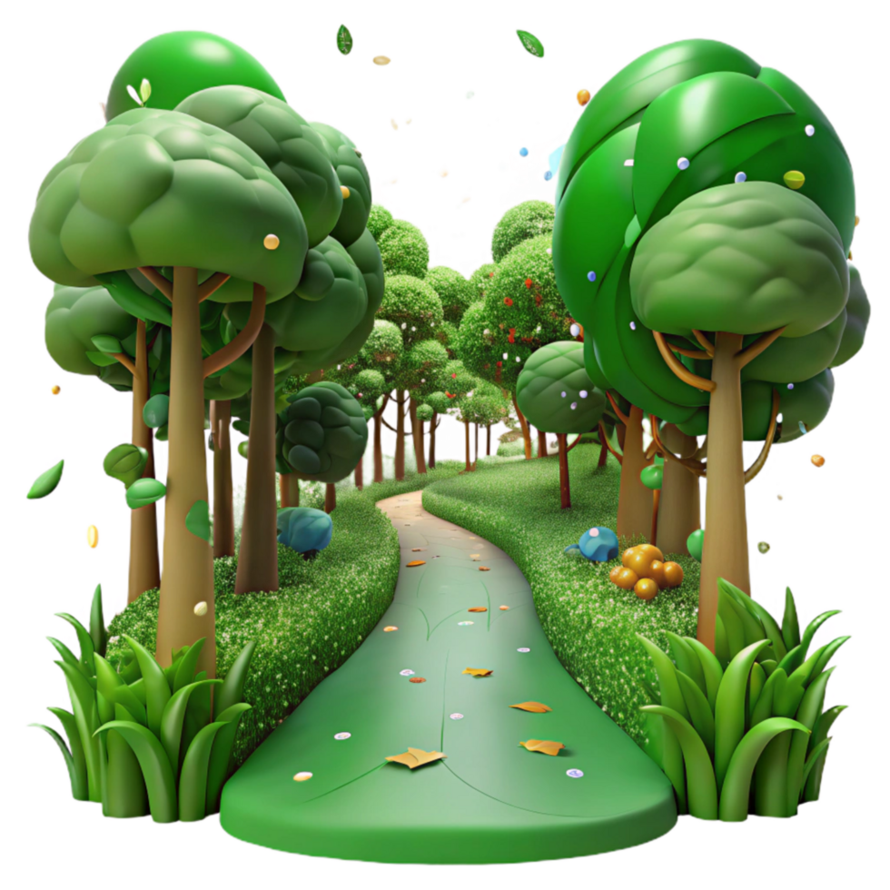 stunning creative Forest Path Lush Green Perspective View Transparent Background genuine png
