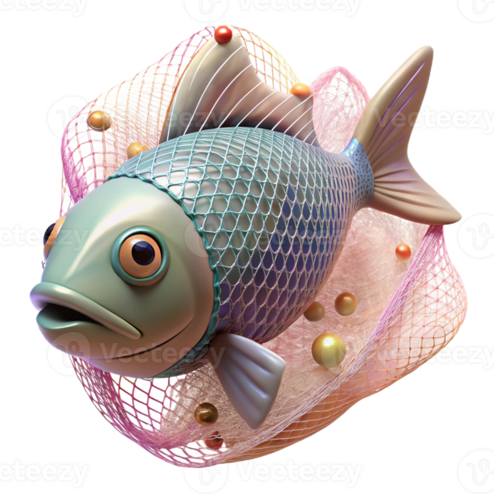 beautiful traditional Fish Trapped in Plastic Net Cutout Isolated on Transparent Background Close Up genuine png