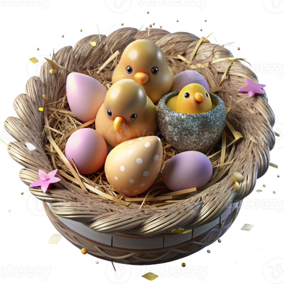 impressive abstract Bird Nest with Chicks Cutout on Transparent Background premium png