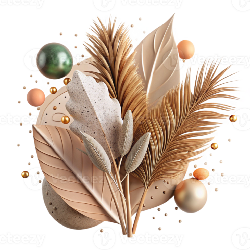vibrant minimalist Dried Plant Specimen Isolated with Pressed Leaves original png