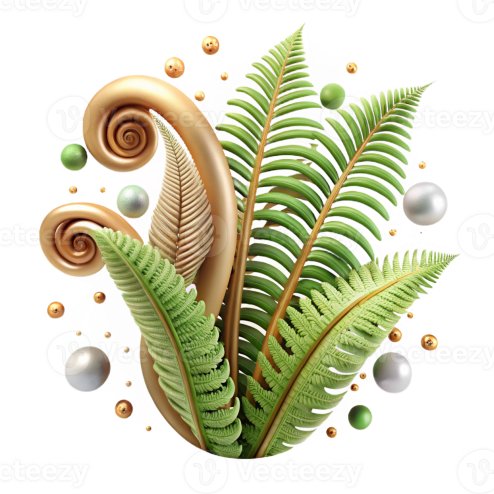 elegant artistic Fern Fronds Unfurling Isolated premium png