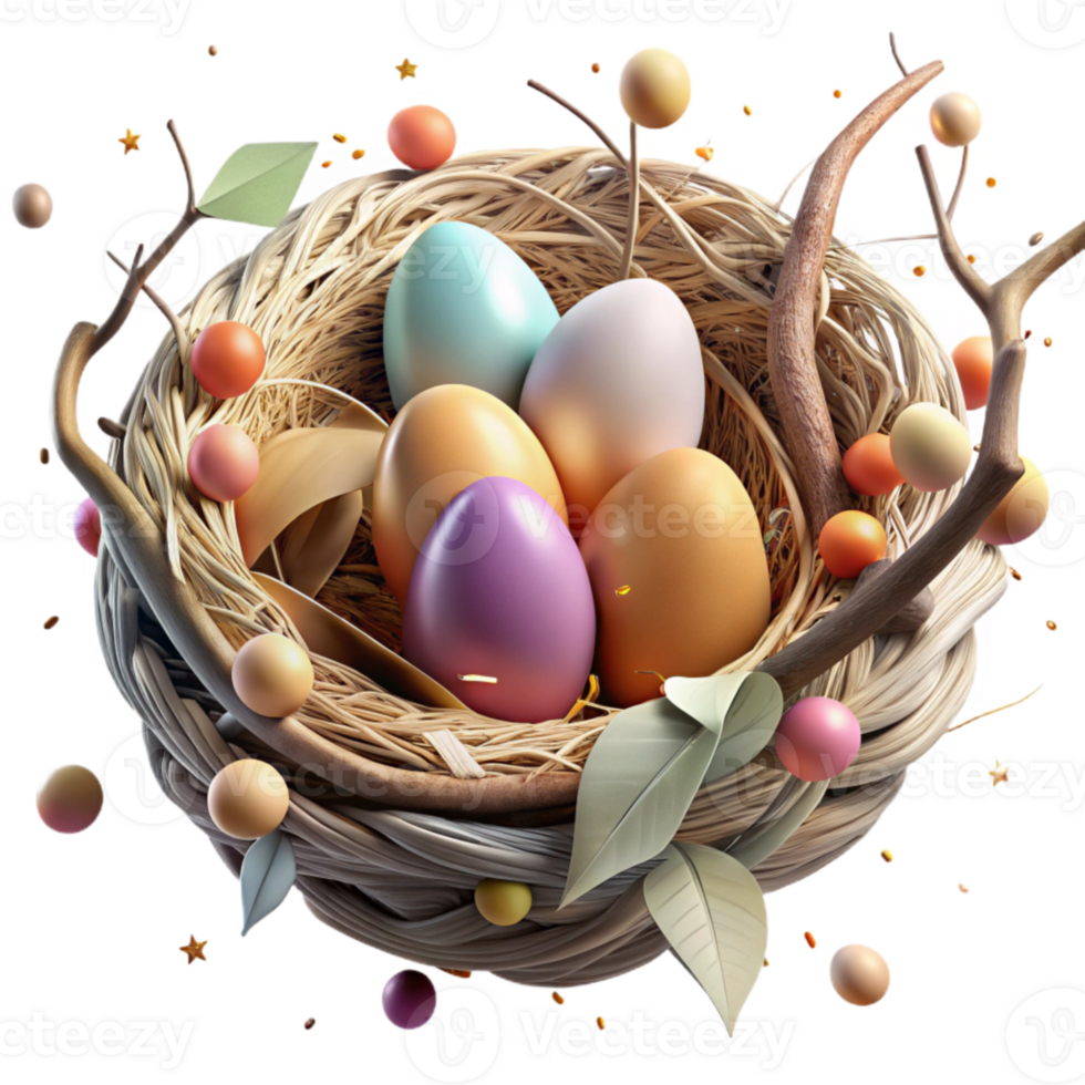 dramatic modern Bird Nest with Eggs Isolated on Transparent Background genuine png