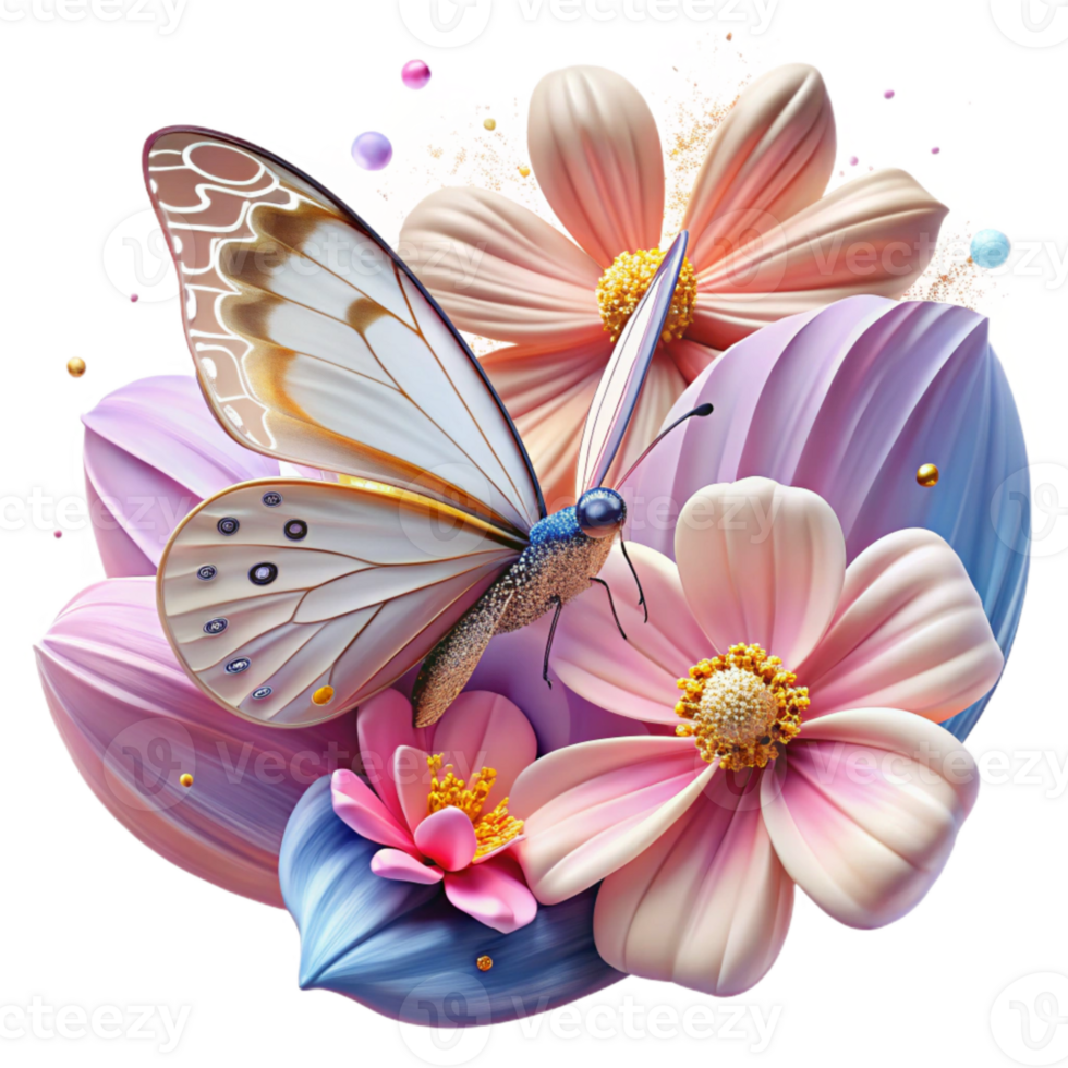 beautiful rustic Butterfly on Pink Cosmos Flower Isolated professional png